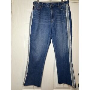 Versona‎ Jeans Womens Size 14 Blue Denim Modern Side Stripes Skinny Raw Hems